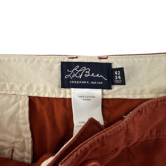L.L. Bean Rust Orange Chino Pants 42x34 Mens Classic Fit 100% Cotton Casual - Picture 5 of 6